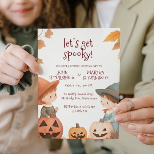 Jongen en Meisje Halloween Verjaardagsfeest Kaart