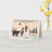 💕Jongen en meisje in bos met dieren Kerstmis2 Kaart (Gele Bloem)