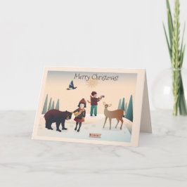 💕Jongen en meisje in bos met dieren Kerstmis2 Kaart