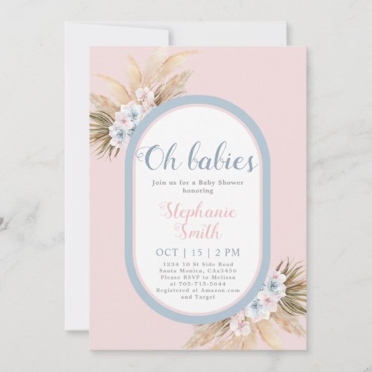 Jongen en meisje Pampas Grass Baby shower Uitnodig Kaart (Voorkant)