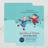 Jongen en meisje schaatsers uitnodiging (Voorkant / Achterkant)