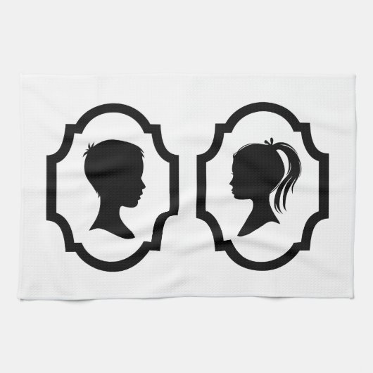 jongen en meisje silhouette in afbeelding lijst theedoek (Horizontaal)