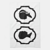 jongen en meisje silhouette in afbeelding lijst theedoek (Verticaal)