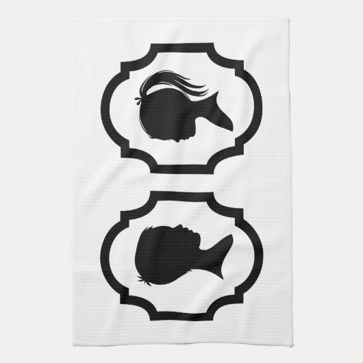 jongen en meisje silhouette in afbeelding lijst theedoek (Verticaal)