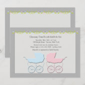 Jongen en meisje tweeling grijs Baby shower uitnod Kaart (Voorkant / Achterkant)