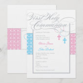 Jongen en meisje tweelingen eerste communie uitnod kaart (Voorkant / Achterkant)