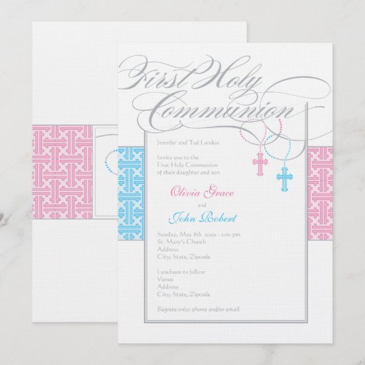 Jongen en meisje tweelingen eerste communie uitnod kaart (Voorkant / Achterkant)