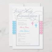 Jongen en meisje tweelingen eerste communie uitnod kaart (Voorkant)