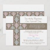 Jongen en meisje Twin Christening Uitnodiging (Voorkant / Achterkant)