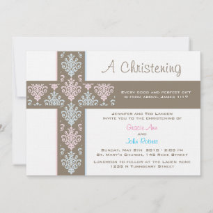 Jongen en meisje Twin Christening Uitnodiging