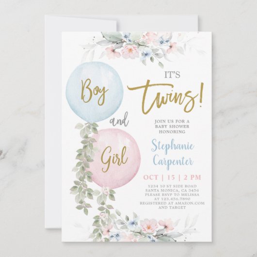Jongen en Meisje Twins Baby shower Invitation Kaart (Voorkant)