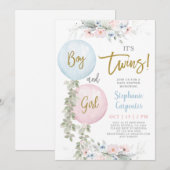 Jongen en Meisje Twins Baby shower Invitation Kaart (Voorkant / Achterkant)