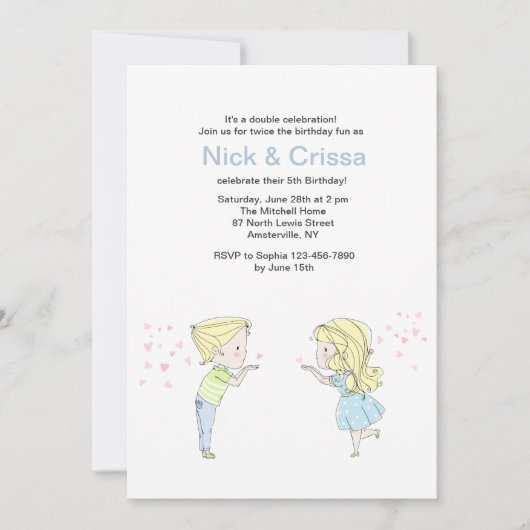 Jongen en meisje Twins Uitnodiging (Voorkant)