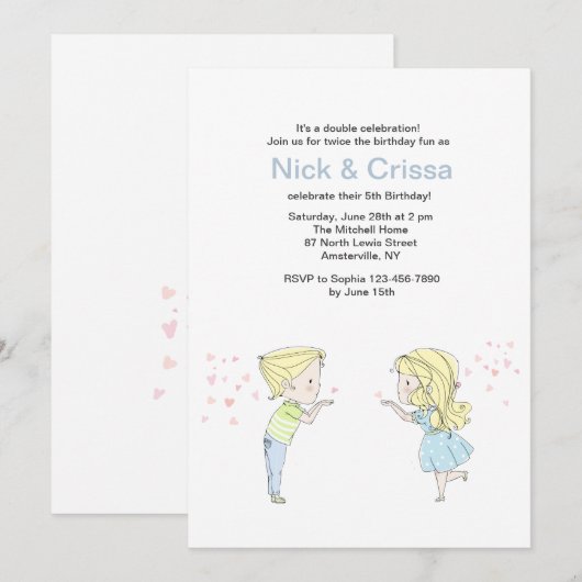 Jongen en meisje Twins Uitnodiging (Voorkant / Achterkant)