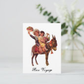Jongen en meisjes die een Donkey, Bon Voyage Ridin Briefkaart (Staand voorkant)
