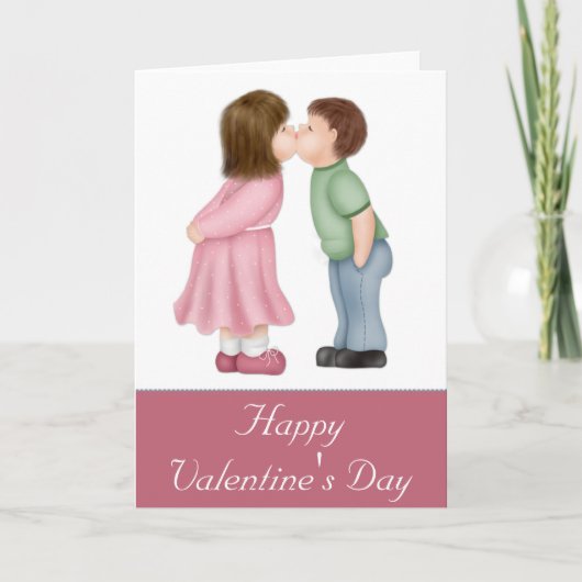 Jongen en meisjes die Happy Valentine's Day Kaart (Voorkant)