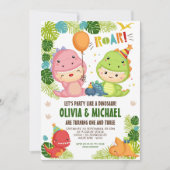 Jongen en meisjes Dinosaur Joint Birthday Kaart (Voorkant)