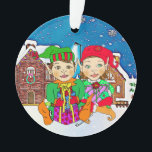 Jongen en meisjes Elves Couple Romantic Kerstmis Ornament<br><div class="desc">Jongen en meisjes Elves Paars Romantische Kerstmis Feestdagen Ornament Keepslag.</div>