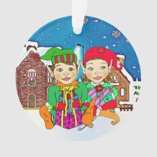 Jongen en meisjes Elves Couple Romantic Kerstmis Ornament