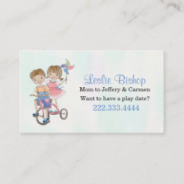 Jongen en meisjes op de Tricycle Mammie Play Date Contactkaartje