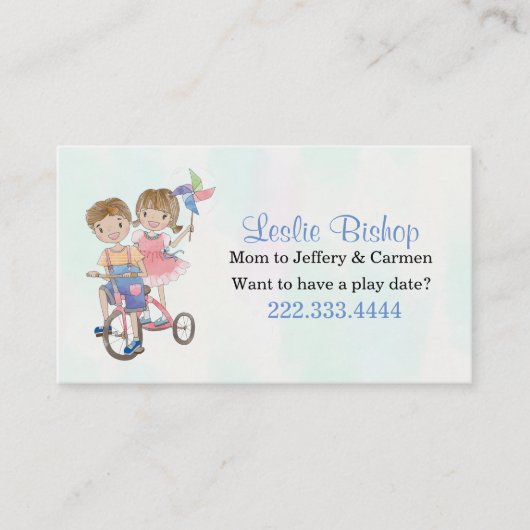 Jongen en meisjes op de Tricycle Mammie Play Date  Contactkaartje (Voorkant)