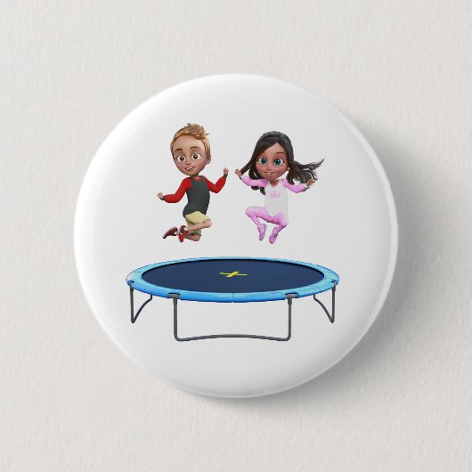 Jongen en meisjes op trampoline ronde button 5,7 cm (Voorkant)