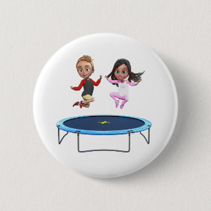 Jongen en meisjes op trampoline ronde button 5,7 cm