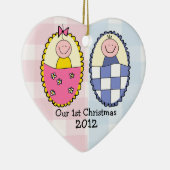 Jongen en meisjes tweelingen eerste kerstblauwe ro keramisch ornament (Rechts)