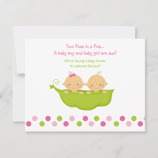 Jongen en meisjes tweelingen erwten in een poduitn kaart (Voorkant)