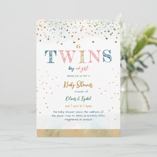 Jongen en meisjes tweelingen Glitter Simple Baby s Kaart (Staand voorkant)