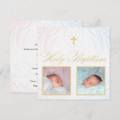 Jongen en meisjes Twinden Foto Baptisme Uitnodigin Kaart (Voorkant / Achterkant)