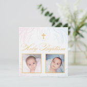 Jongen en meisjes Twinden Foto Baptisme Uitnodigin Kaart (Staand voorkant)