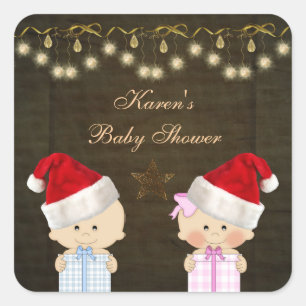 Jongen en meisjes Twinden met Kerstmis Baby shower Vierkante Sticker