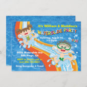 Jongen en meisjes Waterslide Pool Party Birthday I Kaart (Voorkant / Achterkant)