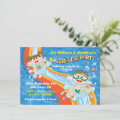 Jongen en meisjes Waterslide Pool Party Birthday I Kaart (Staand voorkant)