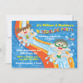 Jongen en meisjes Waterslide Pool Party Birthday I Kaart (Voorkant)