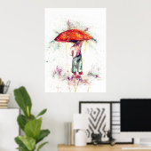 Jongen en parapluutje regen aquarel decor poster (Thuiskantoor)