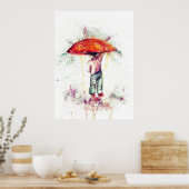 Jongen en parapluutje regen aquarel decor poster (Keuken)
