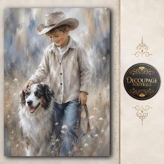 Jongen en ranchhond decoupage tissuepapier