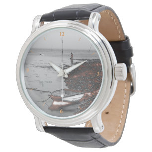 Jongen en Seagull vissen door een kerncentrale Horloge