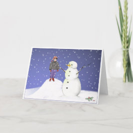 Jongen en Snowman Feestdagen Kaart
