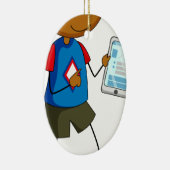Jongen en tablet keramisch ornament (Rechts)