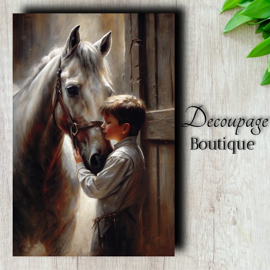 Jongen en Witte Paard Decoupage Tissuepapier