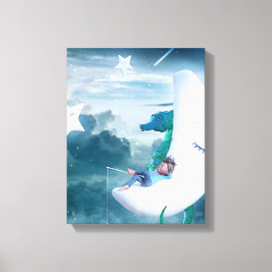Jongen en zeepaardje Vist op de maan Canvas Afdruk
