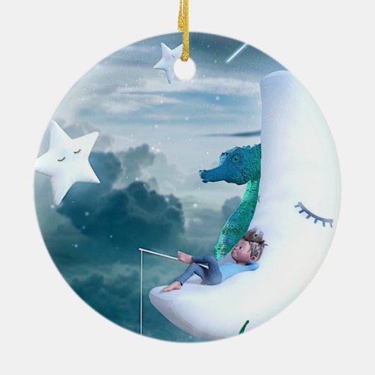 Jongen en zeepaardje Vist op de maan Keramisch Ornament (Achterkant)