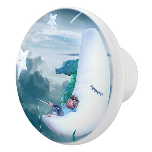 Jongen en zeepaardje Vist op de maan Keramische Knop (Rechts)