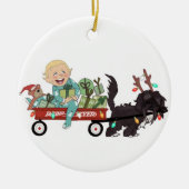 Jongen en zijn hond kerstversiering - keramisch ornament (Voorkant)