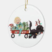 Jongen en zijn hond kerstversiering - keramisch ornament (Links)