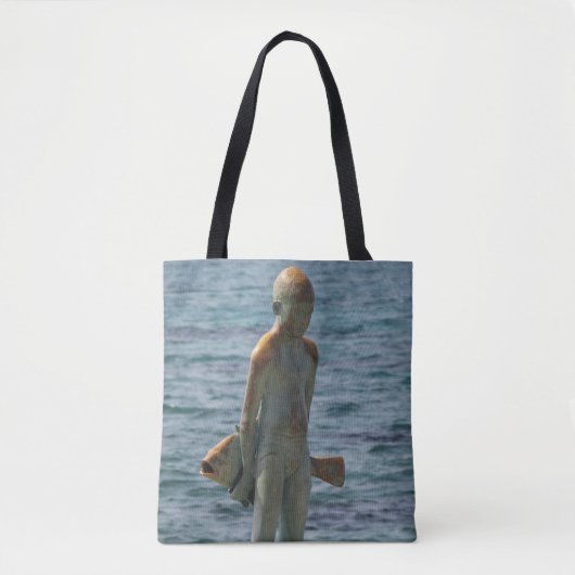 Jongen en zijn Visstandbeeld Paphos kust Tote Bag (Voorkant)