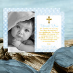 Jongen Eternity Rings Cross Foto Baptisme Hartelij Bedankkaart<br><div class="desc">Voeg gewoon de kleur van uw kostbare kleine,  zwarte en witte foto en de boodschap van Baptism / Christening "Dank u" en de naam toe om deze mooie eeuwige ring te personaliseren,  die er Christelijk uitziet. Origineel ontwerp door Holiday Hearts Design (alle gereserveerde rechten).</div>